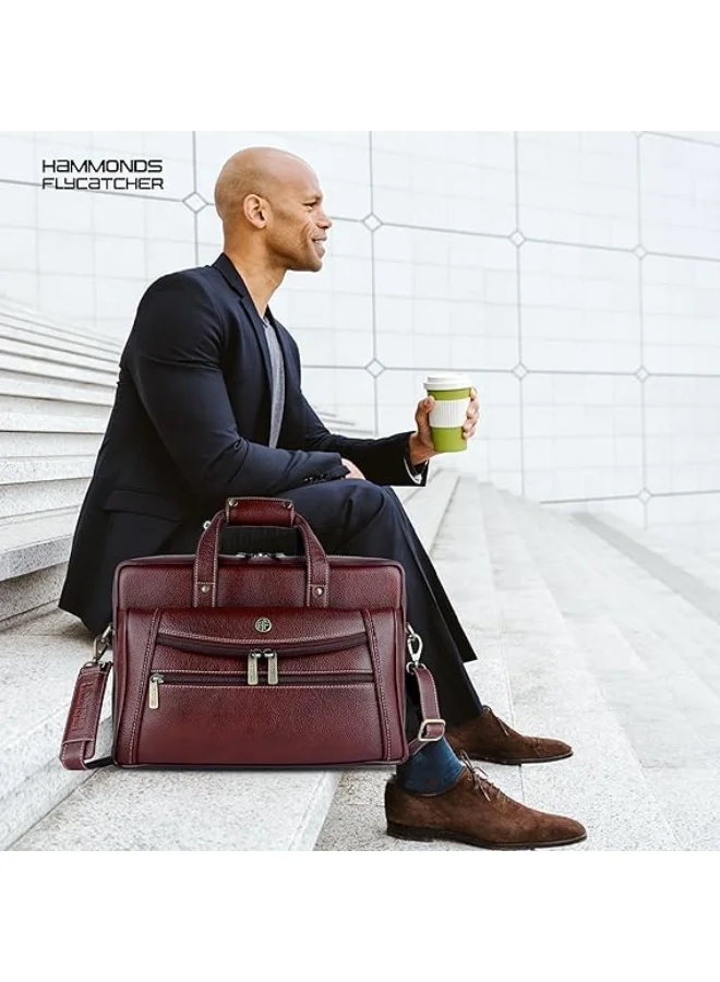 Hammonds Flycatcher  Genuine Leather Office Bag for Men, 15.6 Inch Messenger Laptop Bag for Men with Adjustable Strap & Multiple Compartments-LB166 BRN  | Best Price UAE